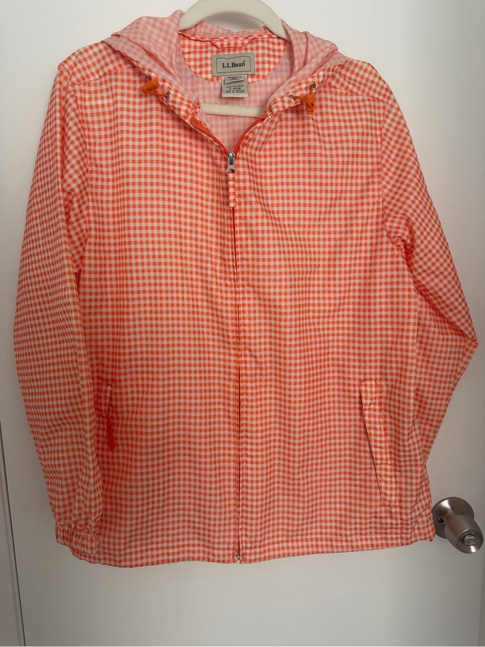 L.L. Bean Women’s Coral Gingham Hooded Jacket